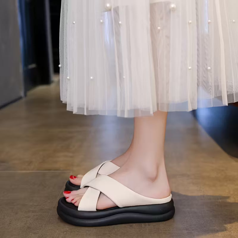 2025 New Summer Sandals - Comfortable, Stylish, Open-Toe Slippers with Microfiber Upper, Rubber Sole, and Mid-Heel for Indoor/Outdoor Use, Beach and Holiday Footwear|Stylish Sandals|Rubber Sole Sandals