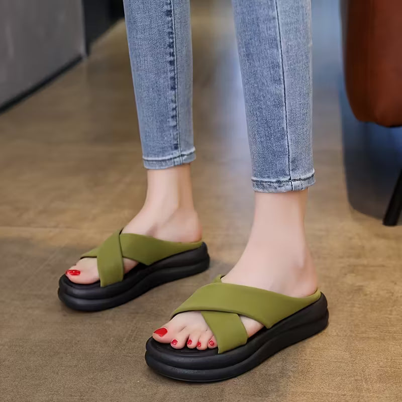 2025 New Summer Sandals - Comfortable, Stylish, Open-Toe Slippers with Microfiber Upper, Rubber Sole, and Mid-Heel for Indoor/Outdoor Use, Beach and Holiday Footwear|Stylish Sandals|Rubber Sole Sandals